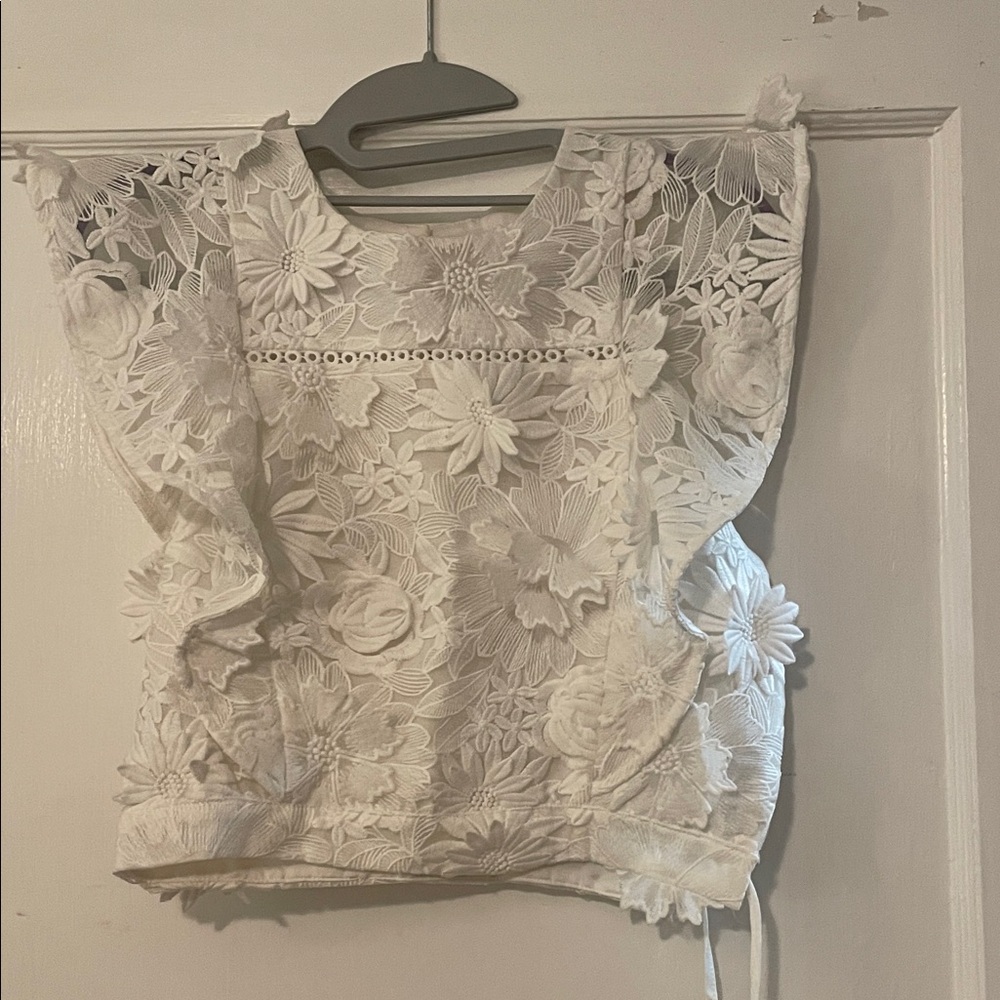 J.O.A. White Floral Lace Crop Top